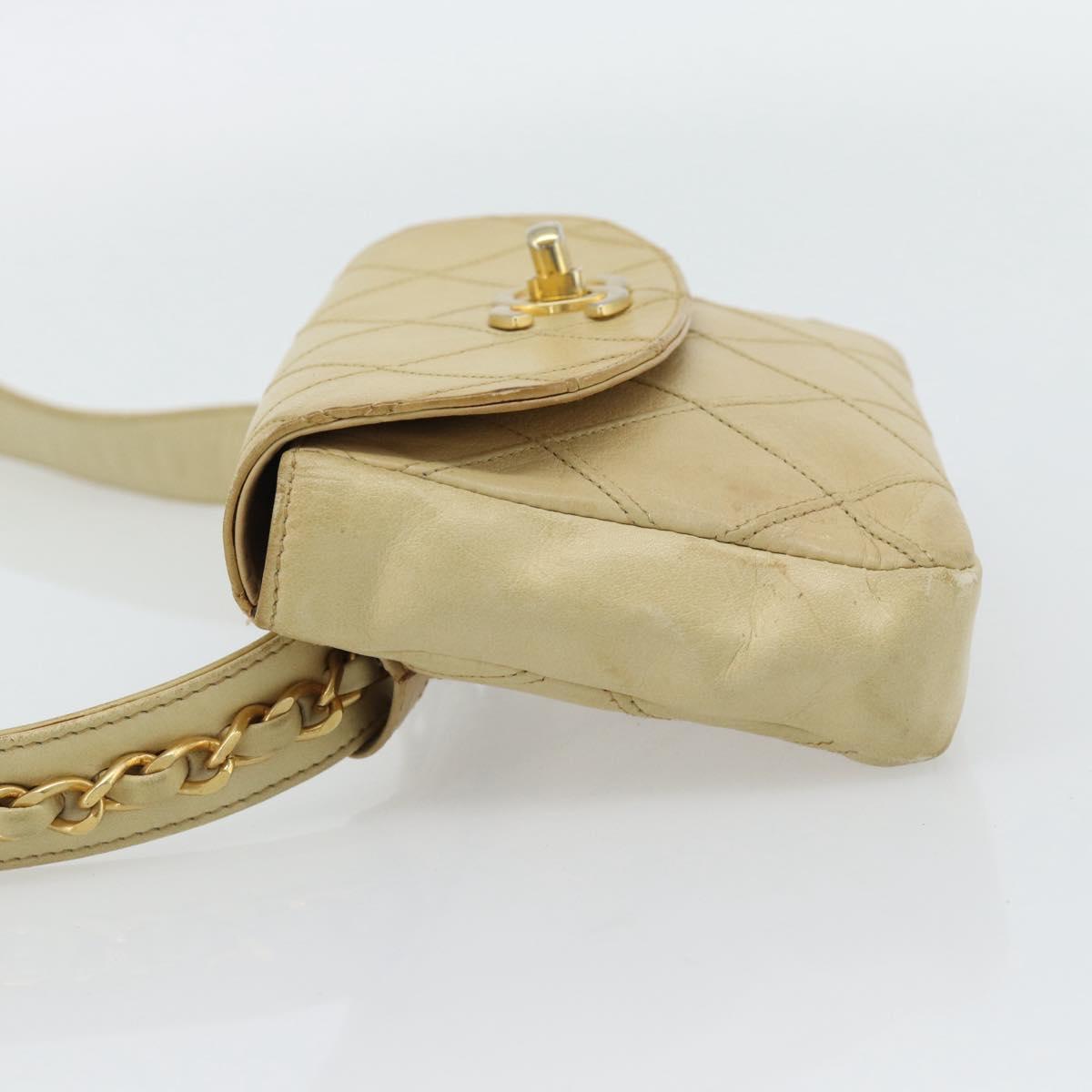 CHANEL Bicolore Waist bag Lamb Skin Beige Gold CC Auth 182545