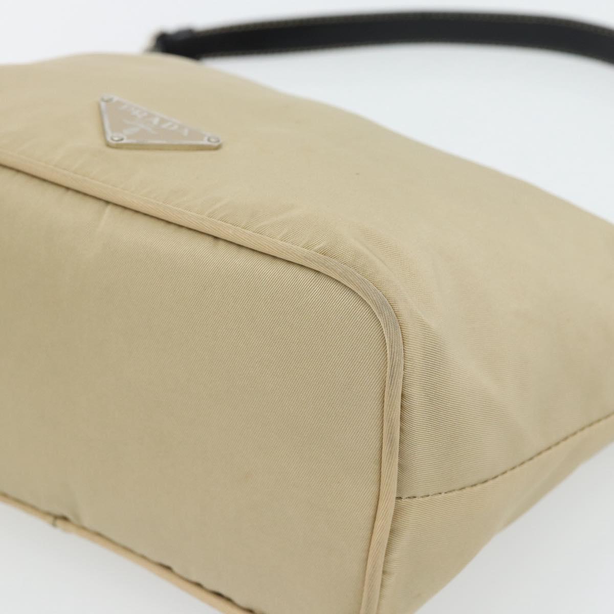 PRADA Shoulder Bag Nylon Beige Silver Auth 182546A