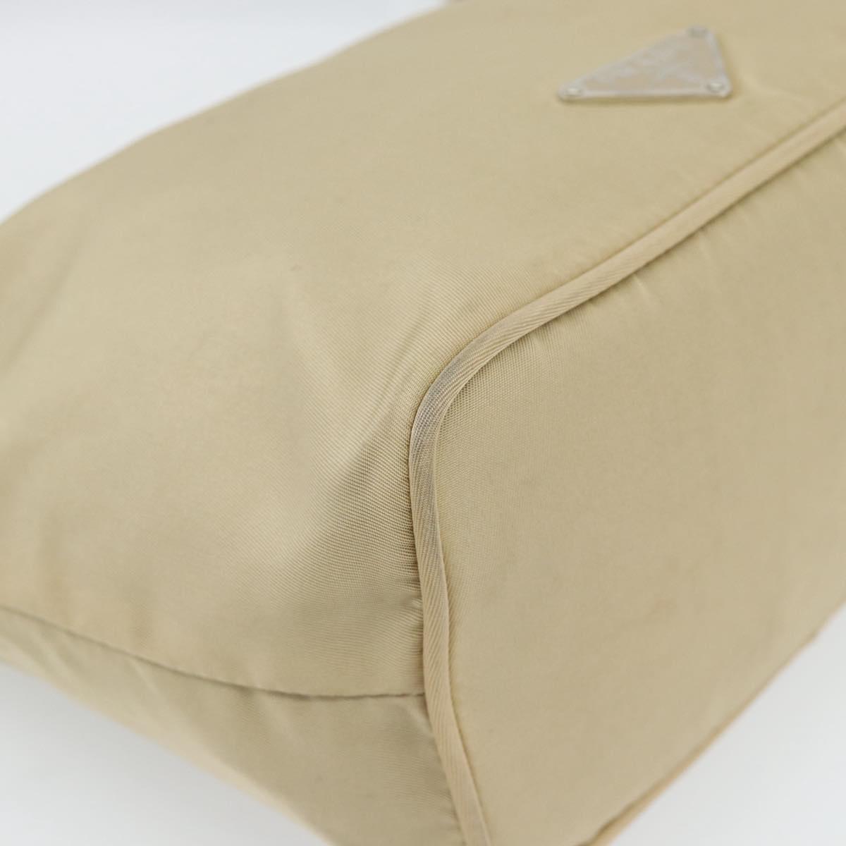 PRADA Shoulder Bag Nylon Beige Silver Auth 182546A