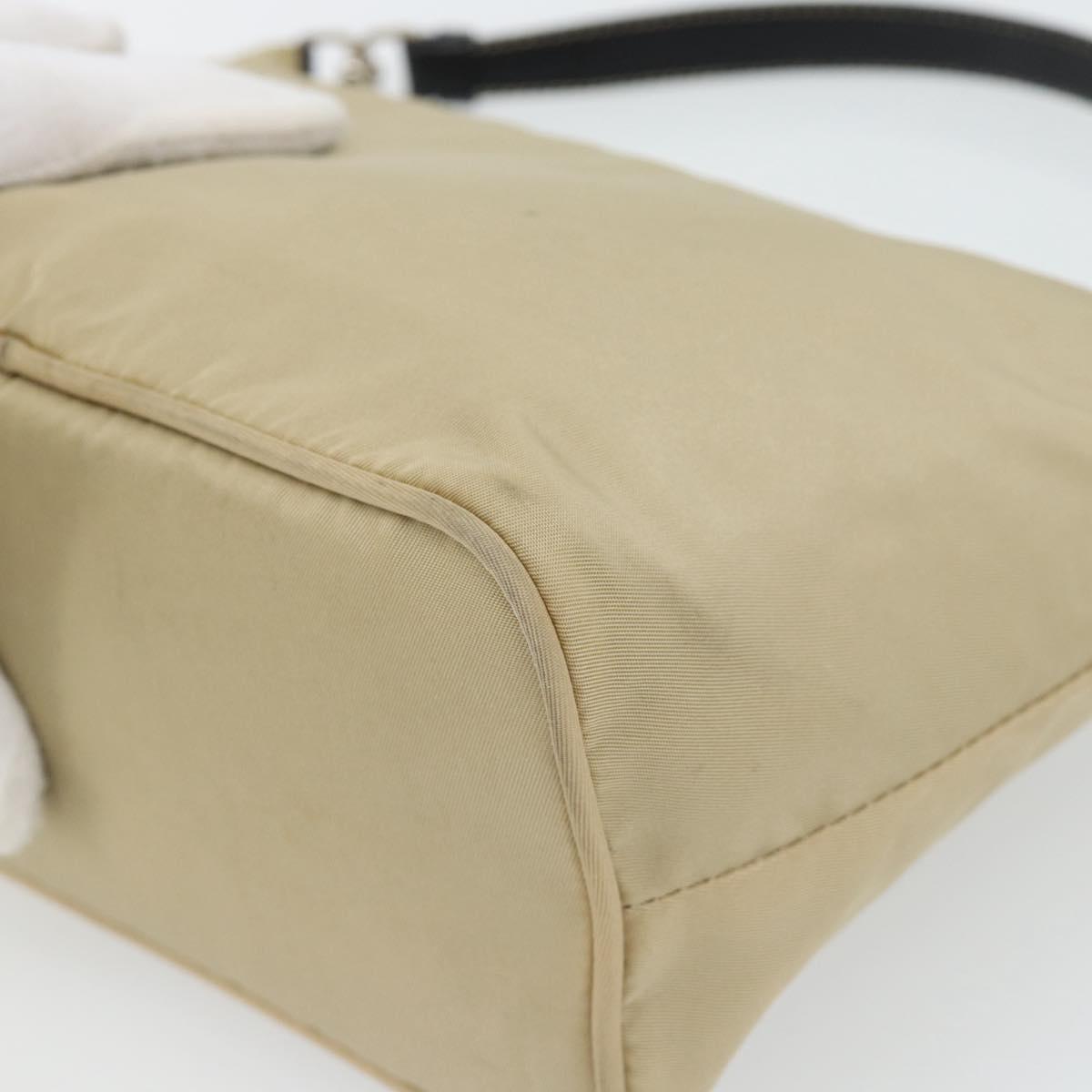 PRADA Shoulder Bag Nylon Beige Silver Auth 182546A
