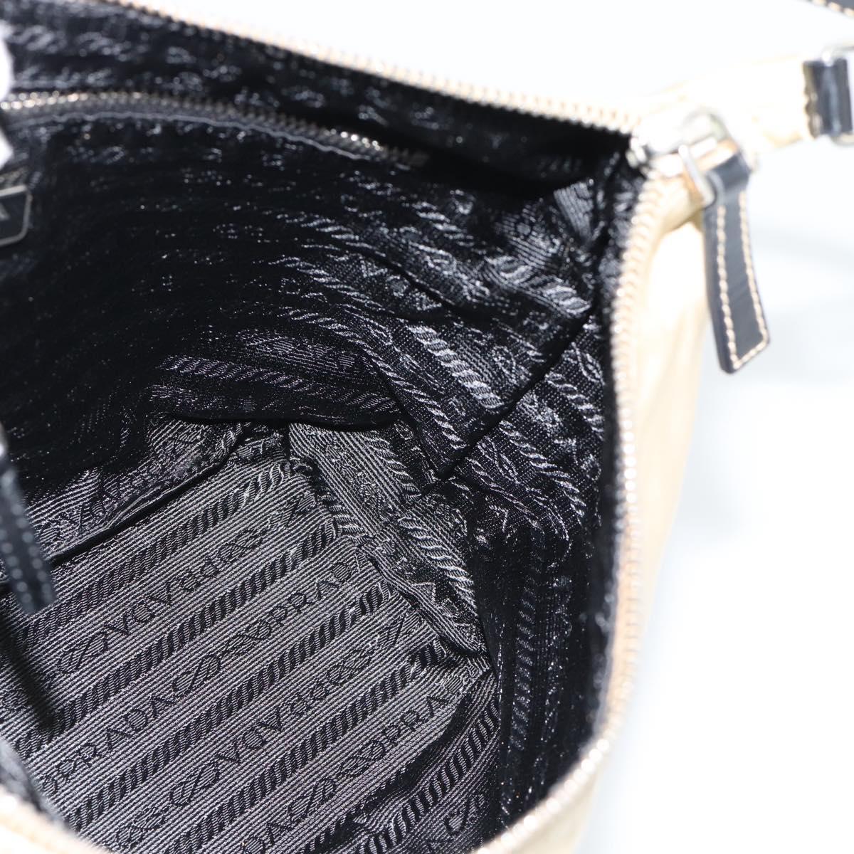 PRADA Shoulder Bag Nylon Beige Silver Auth 182546A