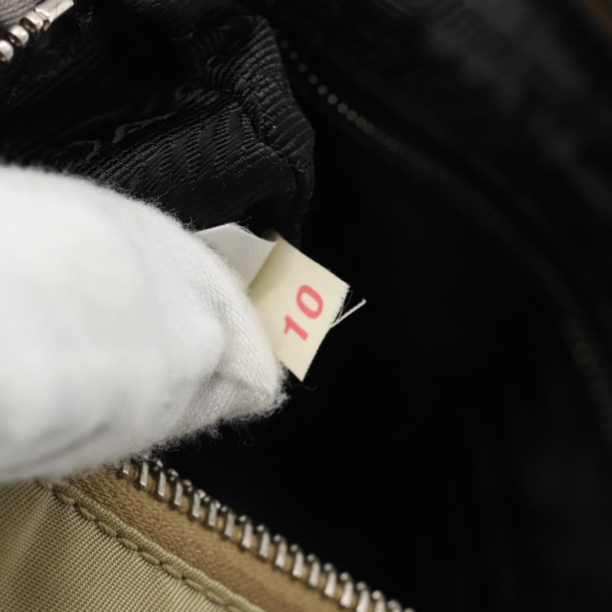 PRADA Shoulder Bag Nylon Beige Silver Auth 182546A
