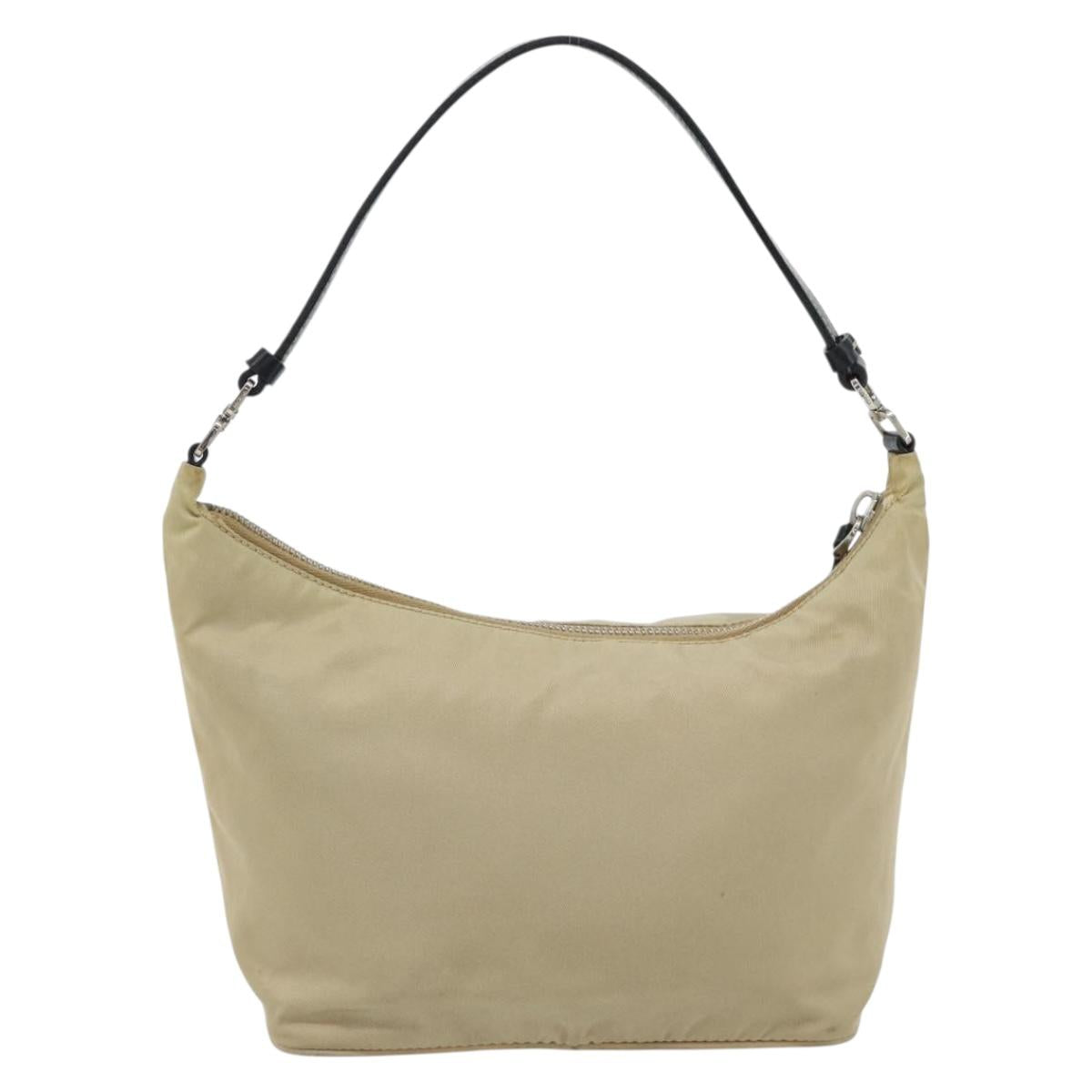 PRADA Shoulder Bag Nylon Beige Silver Auth 182546A
