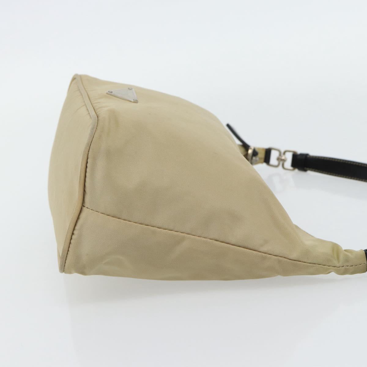 PRADA Shoulder Bag Nylon Beige Silver Auth 182546A