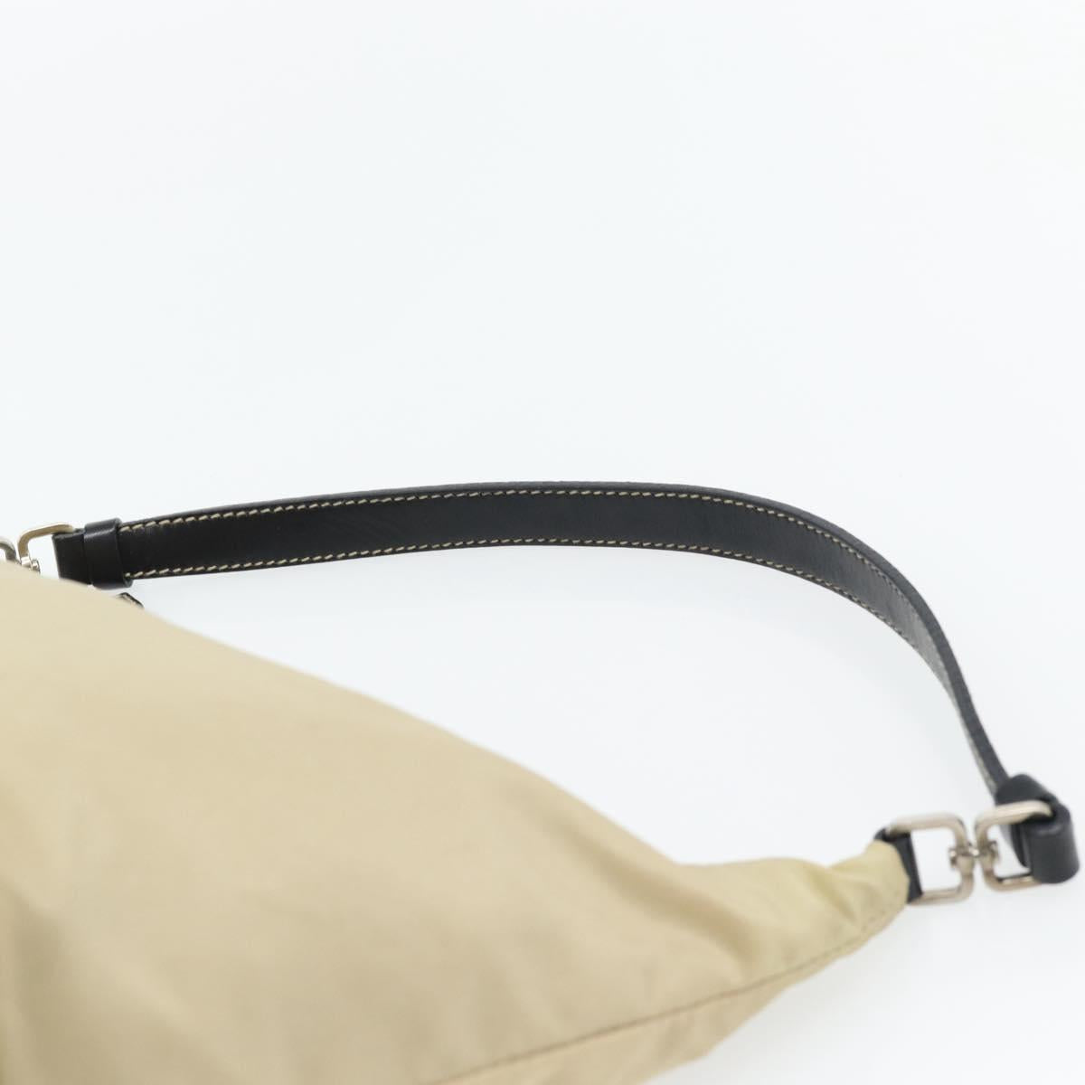PRADA Shoulder Bag Nylon Beige Silver Auth 182546A