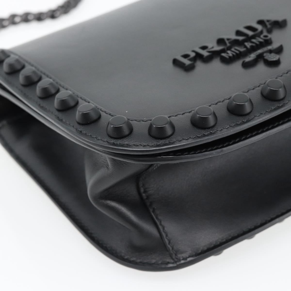 PRADA Chain Shoulder Bag Leather Black Auth 182547M