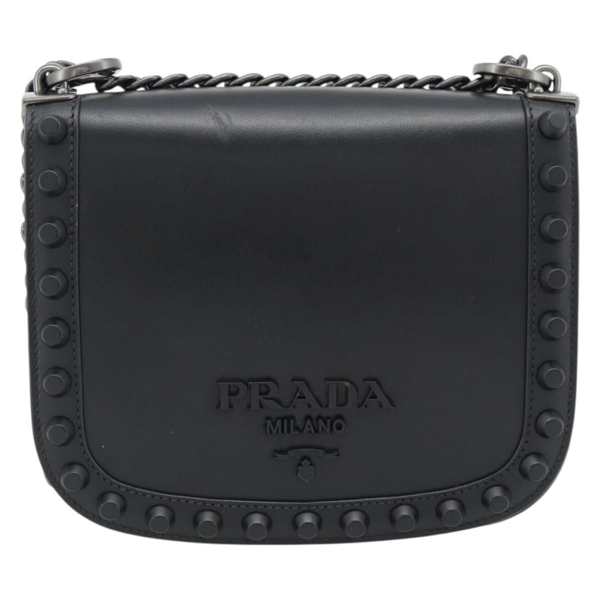 PRADA Chain Shoulder Bag Leather Black Auth 182547M
