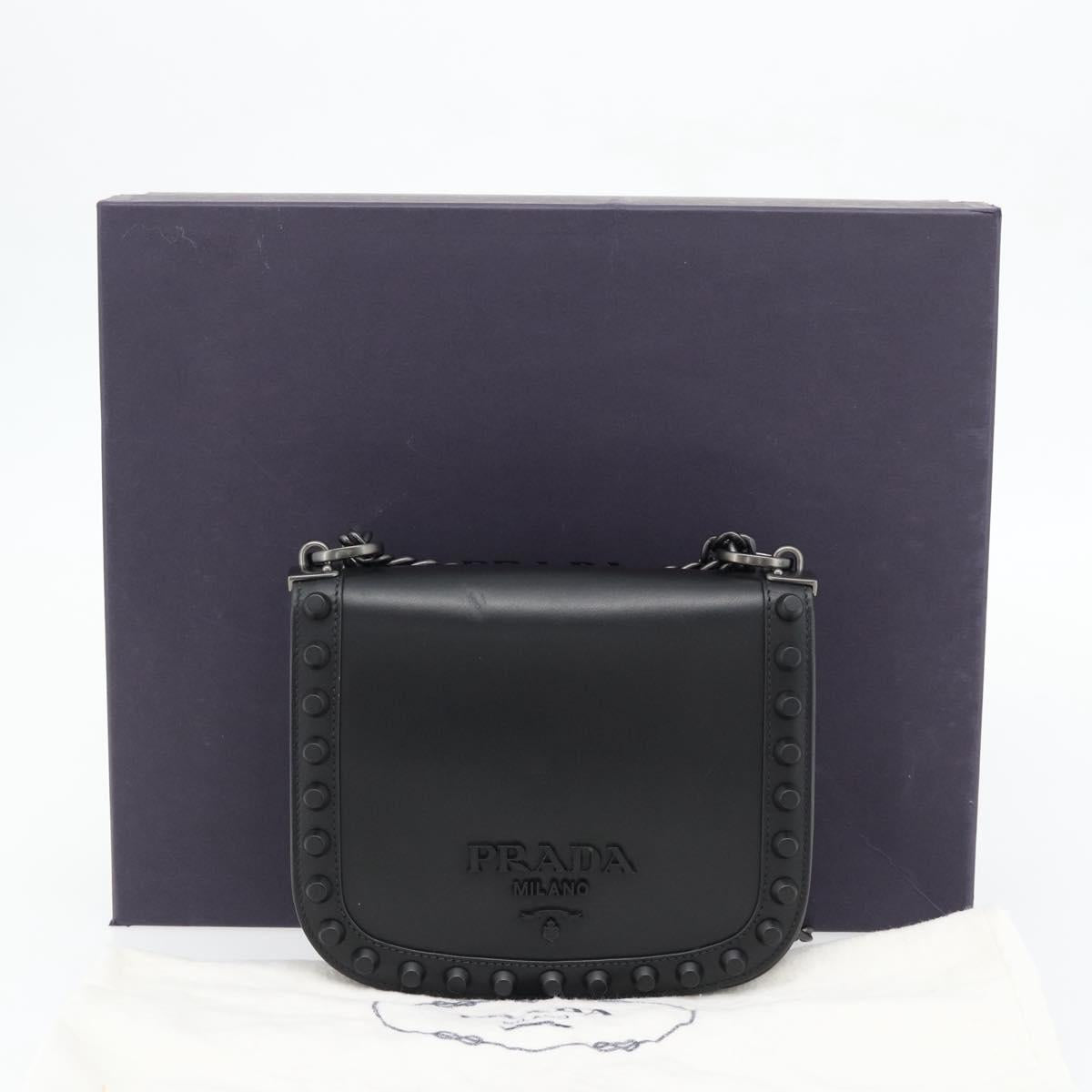 PRADA Chain Shoulder Bag Leather Black Auth 182547M