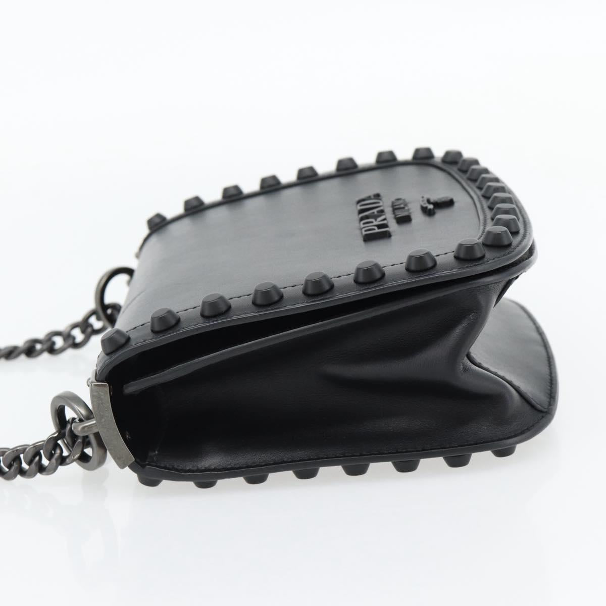 PRADA Chain Shoulder Bag Leather Black Auth 182547M