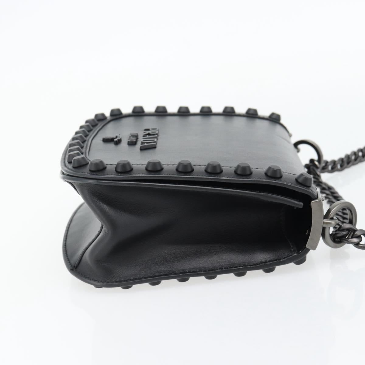 PRADA Chain Shoulder Bag Leather Black Auth 182547M
