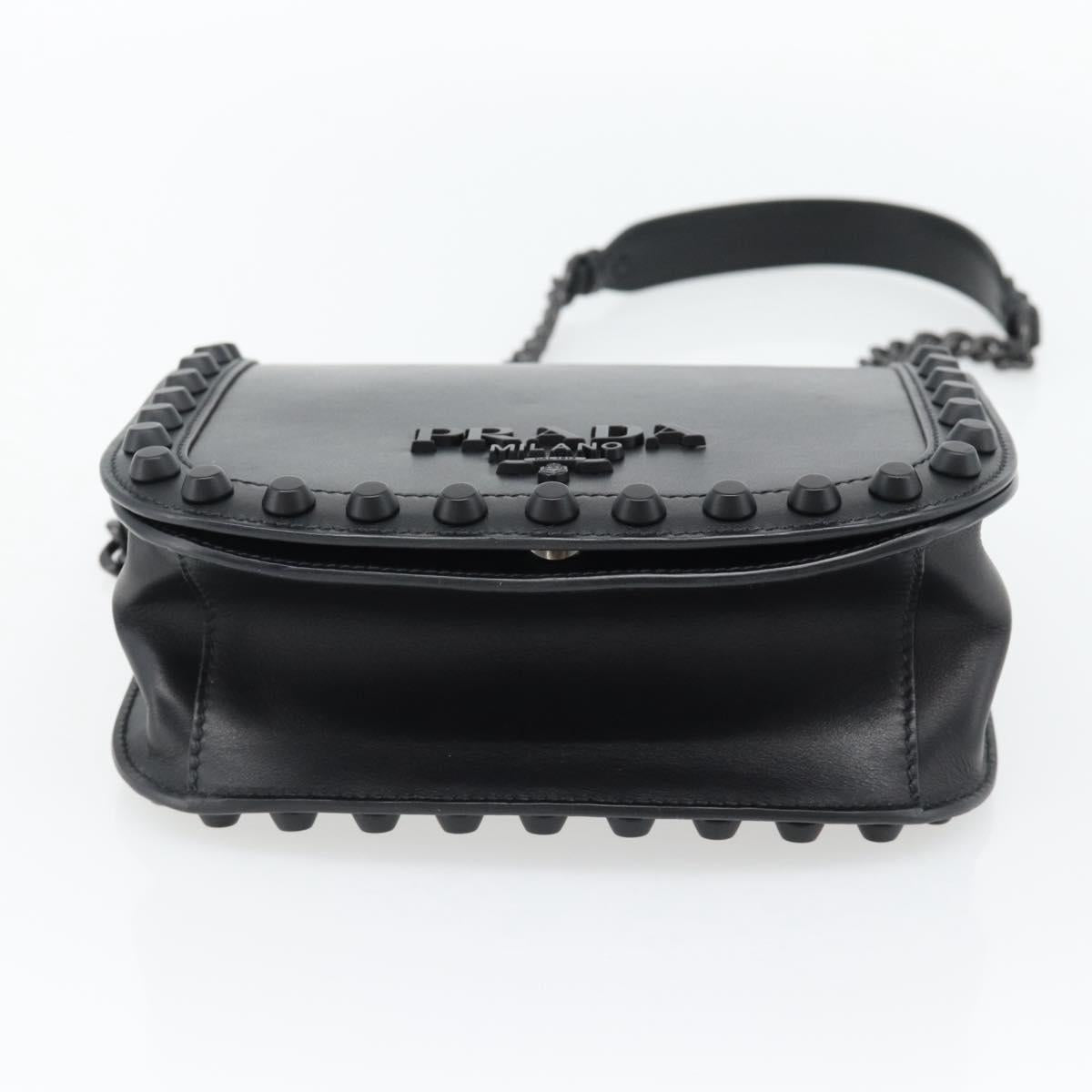 PRADA Chain Shoulder Bag Leather Black Auth 182547M