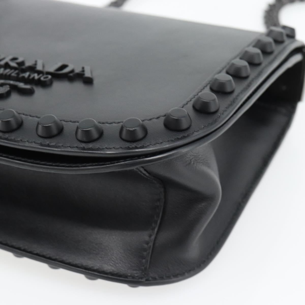 PRADA Chain Shoulder Bag Leather Black Auth 182547M