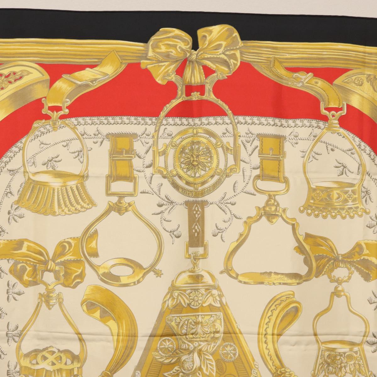 HERMES Carre 90 Scarf ""ETRIERS"" Silk Gold Auth 182548M