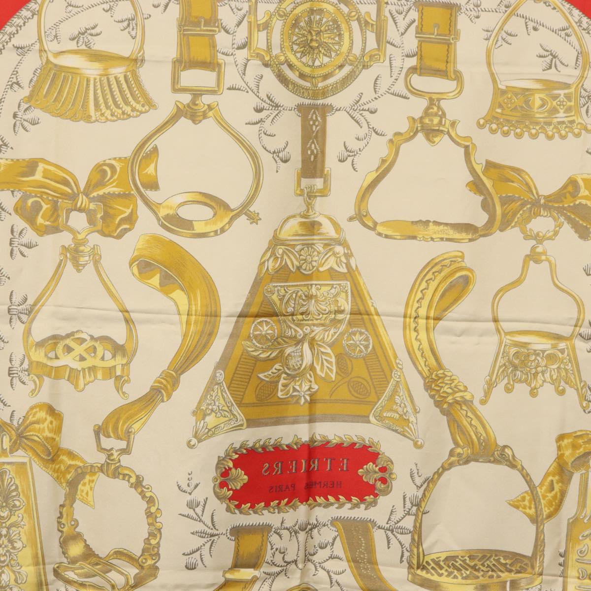 HERMES Carre 90 Scarf ""ETRIERS"" Silk Gold Auth 182548M