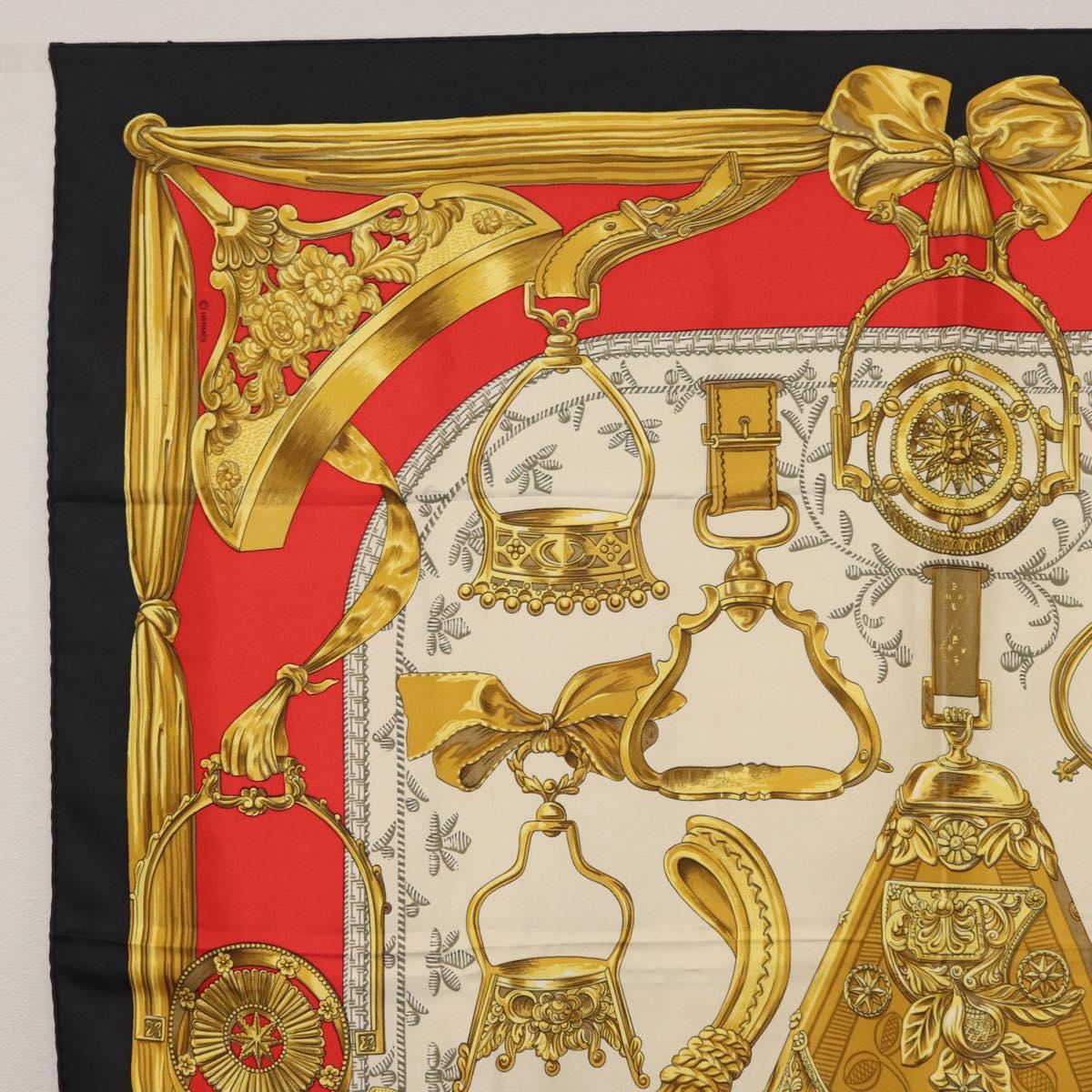 HERMES Carre 90 Scarf ""ETRIERS"" Silk Gold Auth 182548M