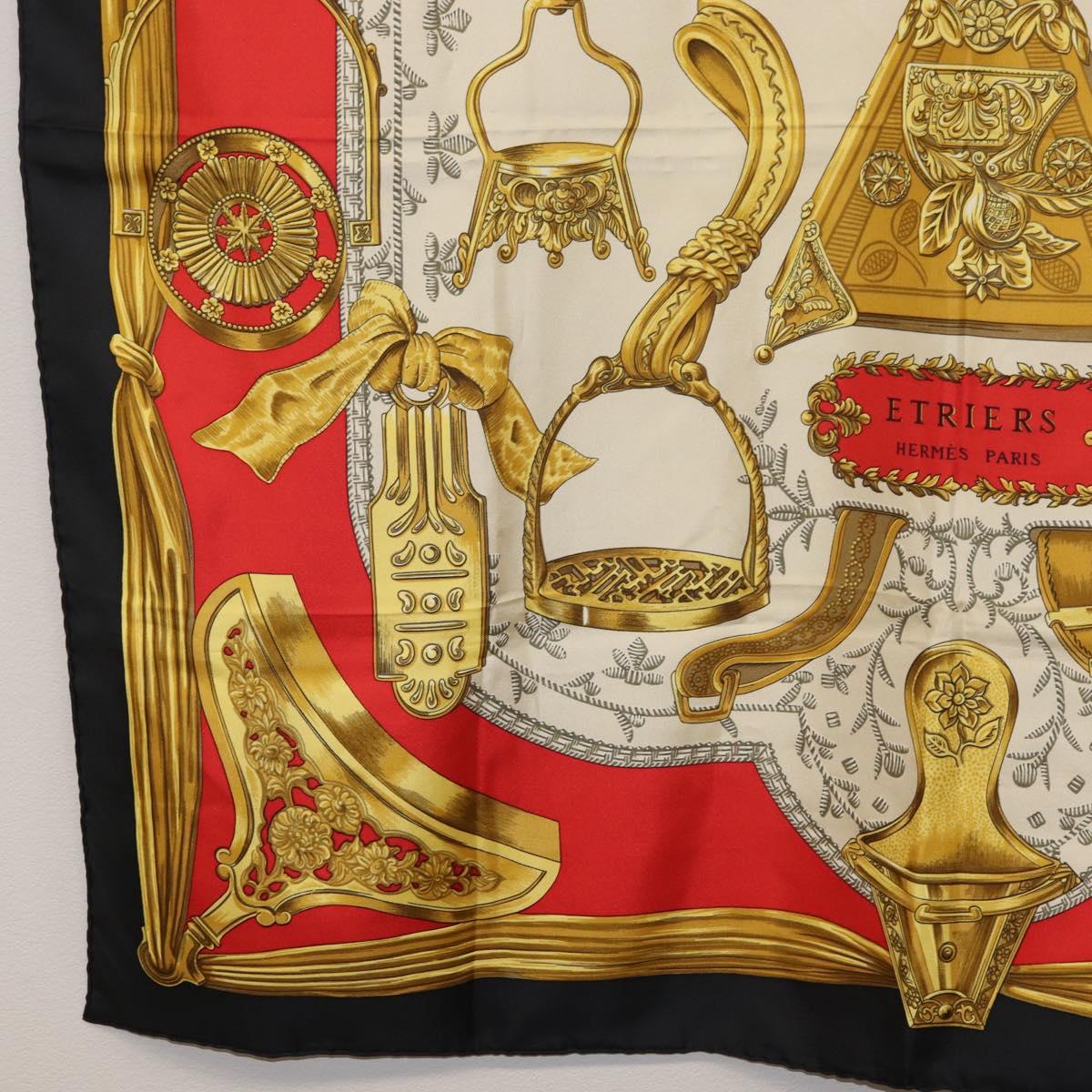 HERMES Carre 90 Scarf ""ETRIERS"" Silk Gold Auth 182548M