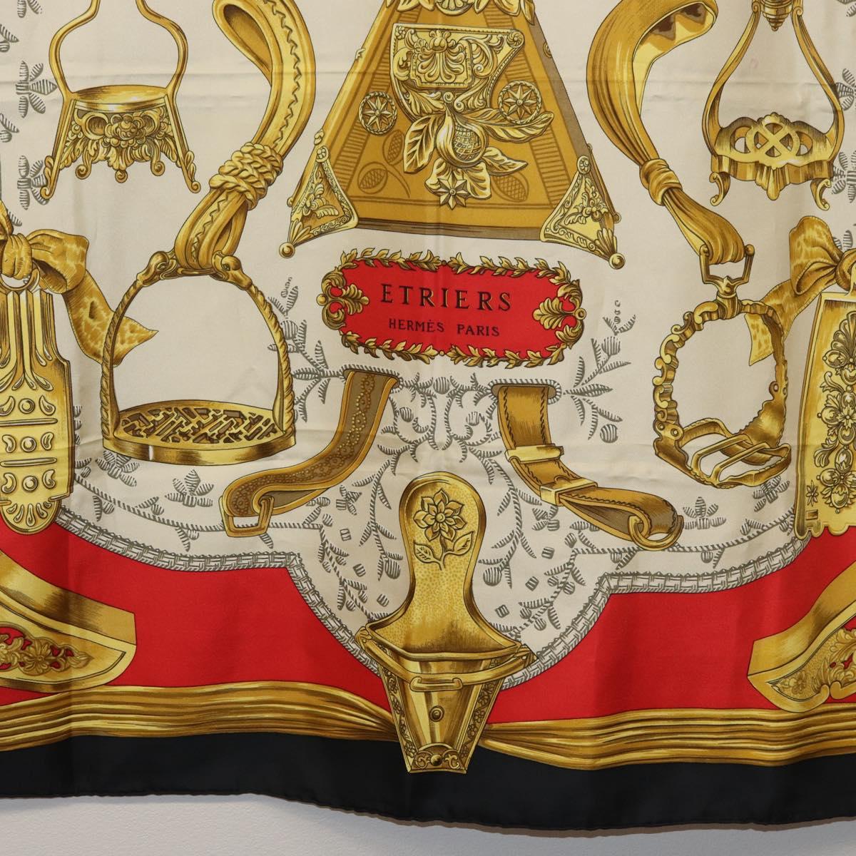 HERMES Carre 90 Scarf ""ETRIERS"" Silk Gold Auth 182548M