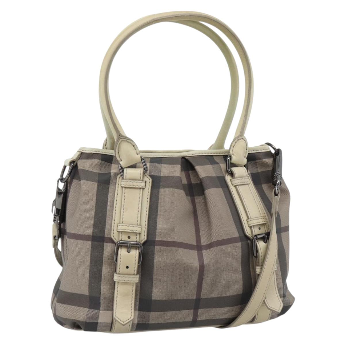 BURBERRY Nova Check Hand Bag PVC 2way Beige Auth 182556A