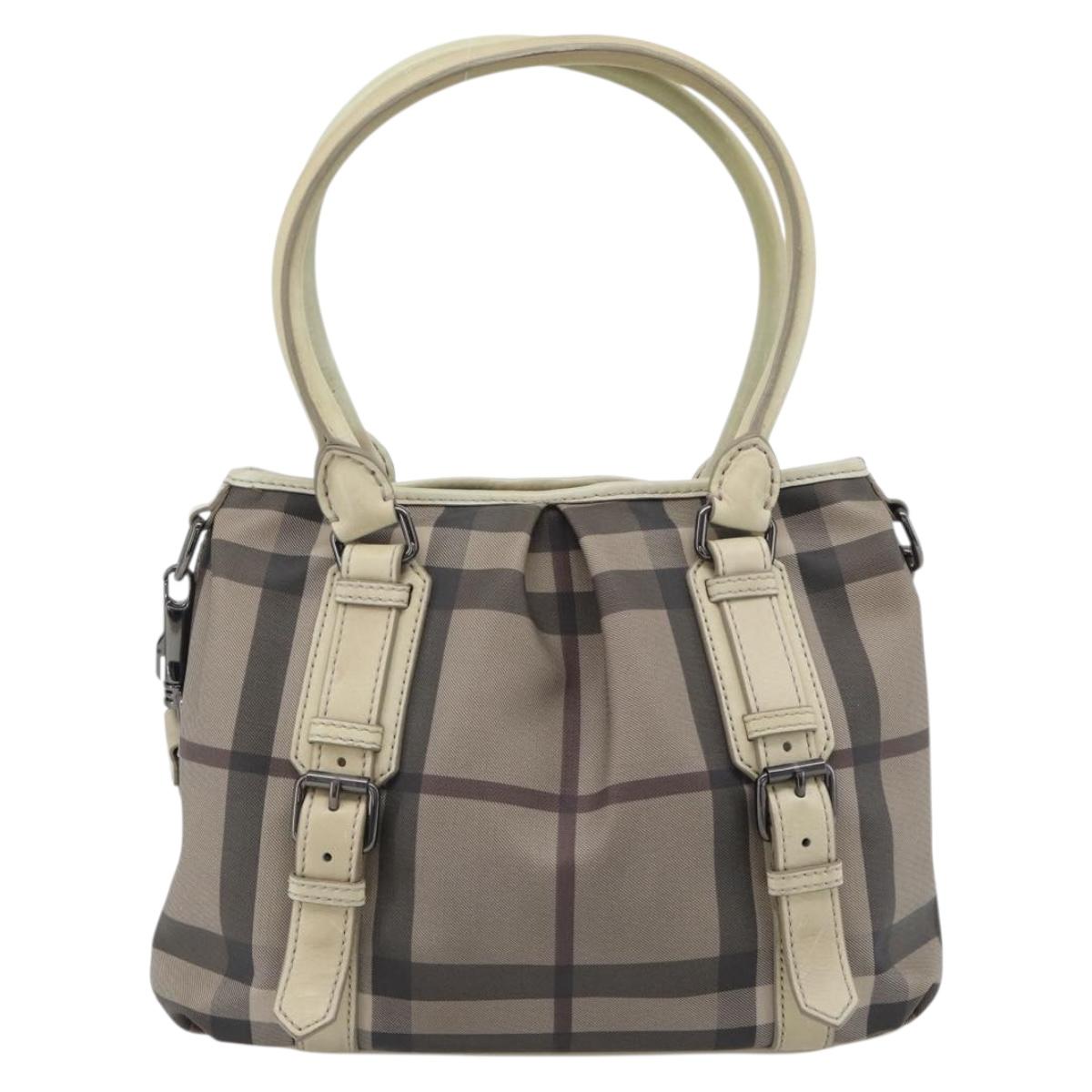BURBERRY Nova Check Hand Bag PVC 2way Beige Auth 182556A