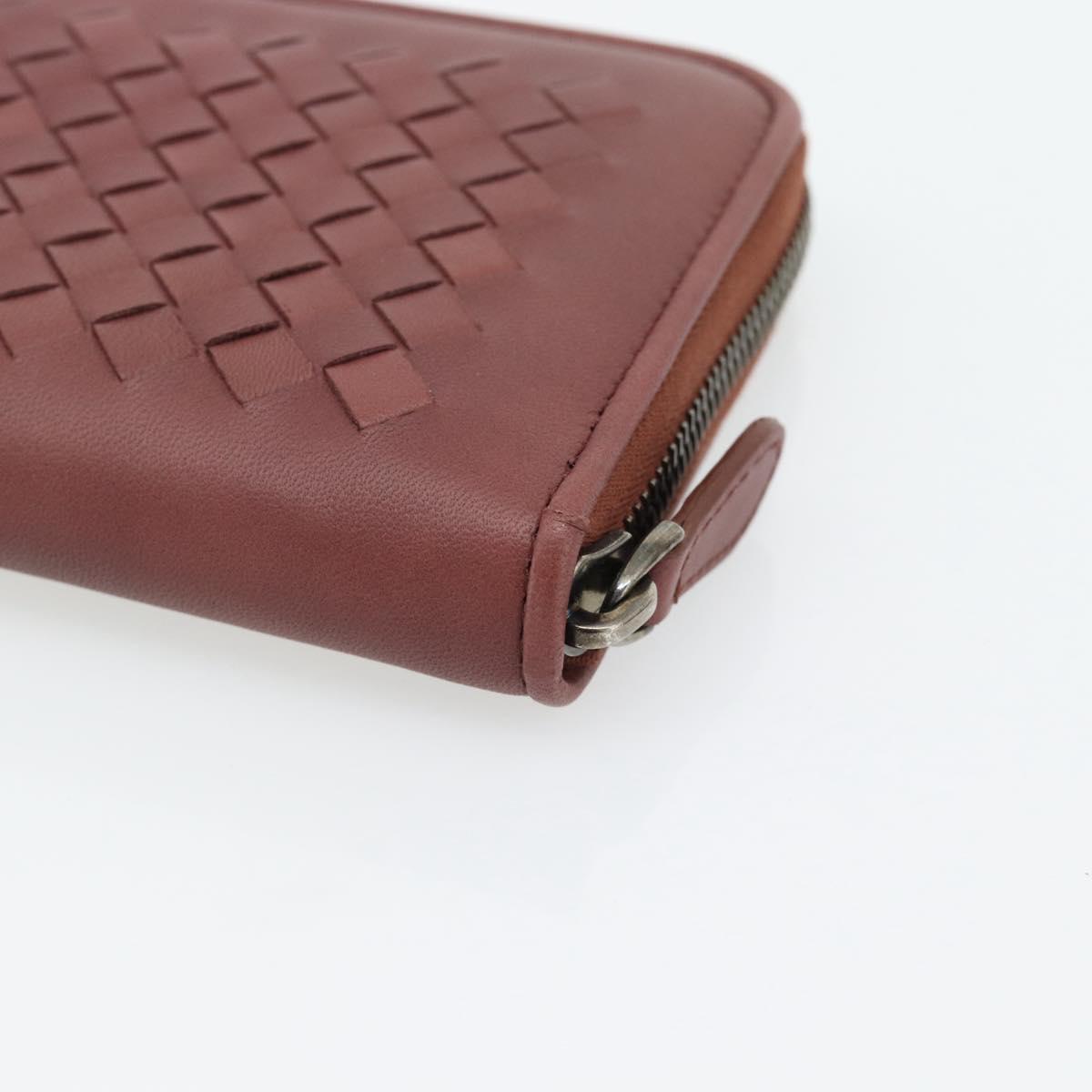 BOTTEGA VENETA INTRECCIATO Long Wallet Leather Brown Silver 114076 Auth 182558M