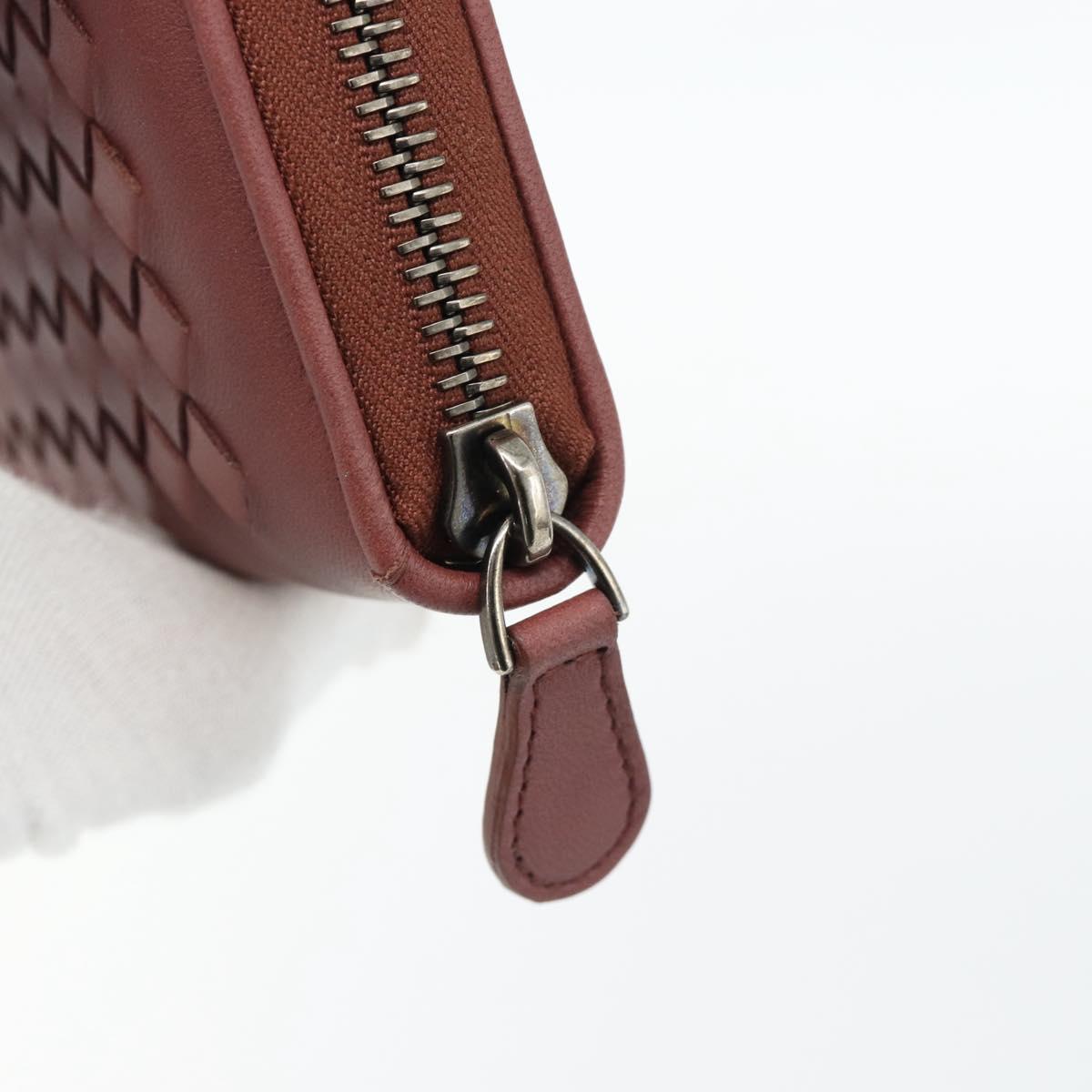 BOTTEGA VENETA INTRECCIATO Long Wallet Leather Brown Silver 114076 Auth 182558M