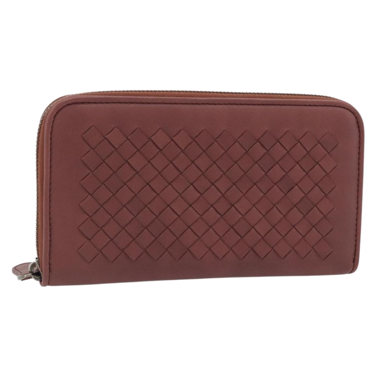 BOTTEGA VENETA INTRECCIATO Long Wallet Leather Brown Silver 114076 Auth 182558M