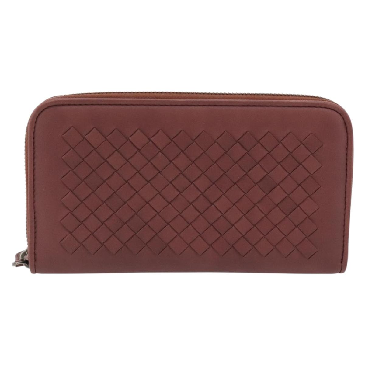 BOTTEGA VENETA INTRECCIATO Long Wallet Leather Brown Silver 114076 Auth 182558M