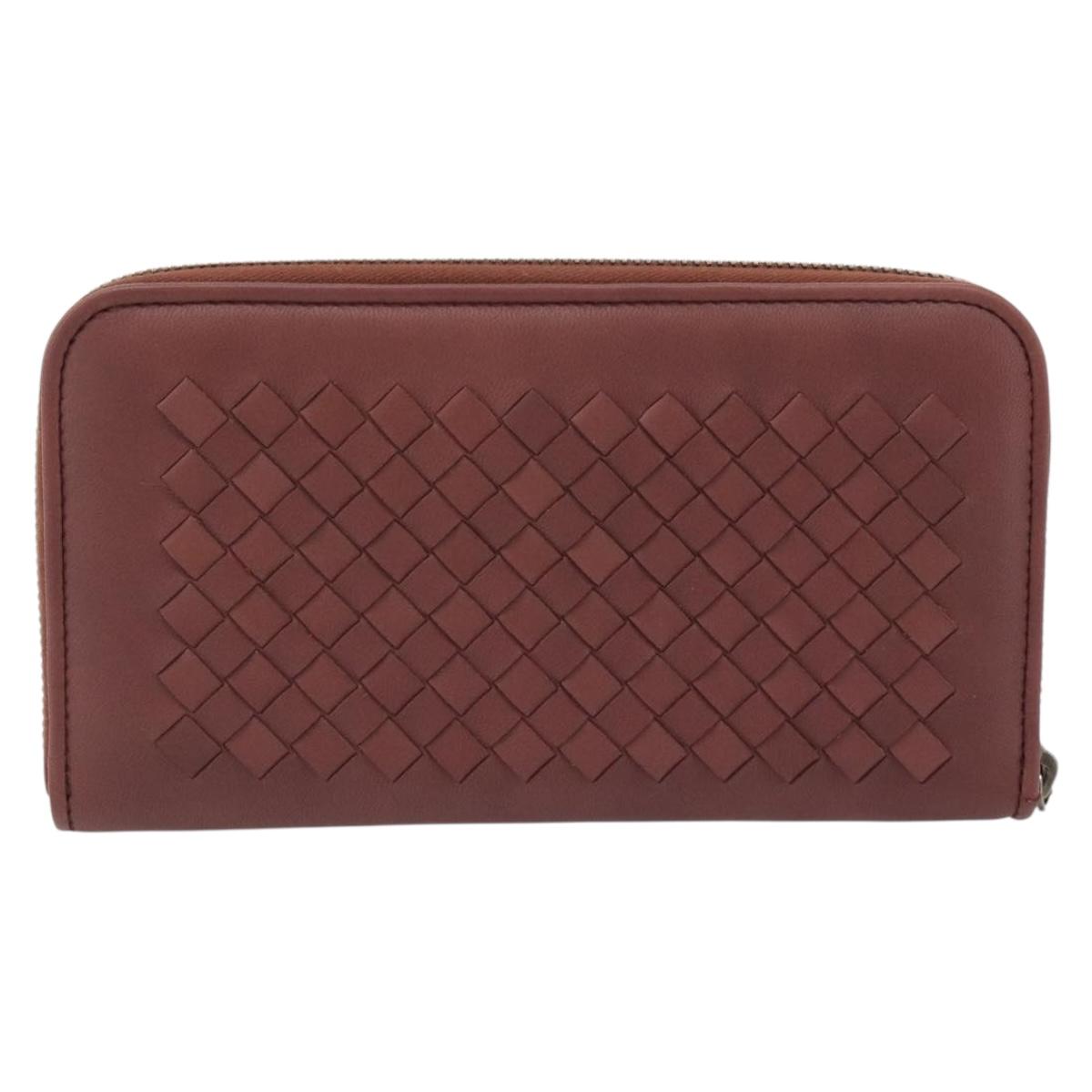 BOTTEGA VENETA INTRECCIATO Long Wallet Leather Brown Silver 114076 Auth 182558M