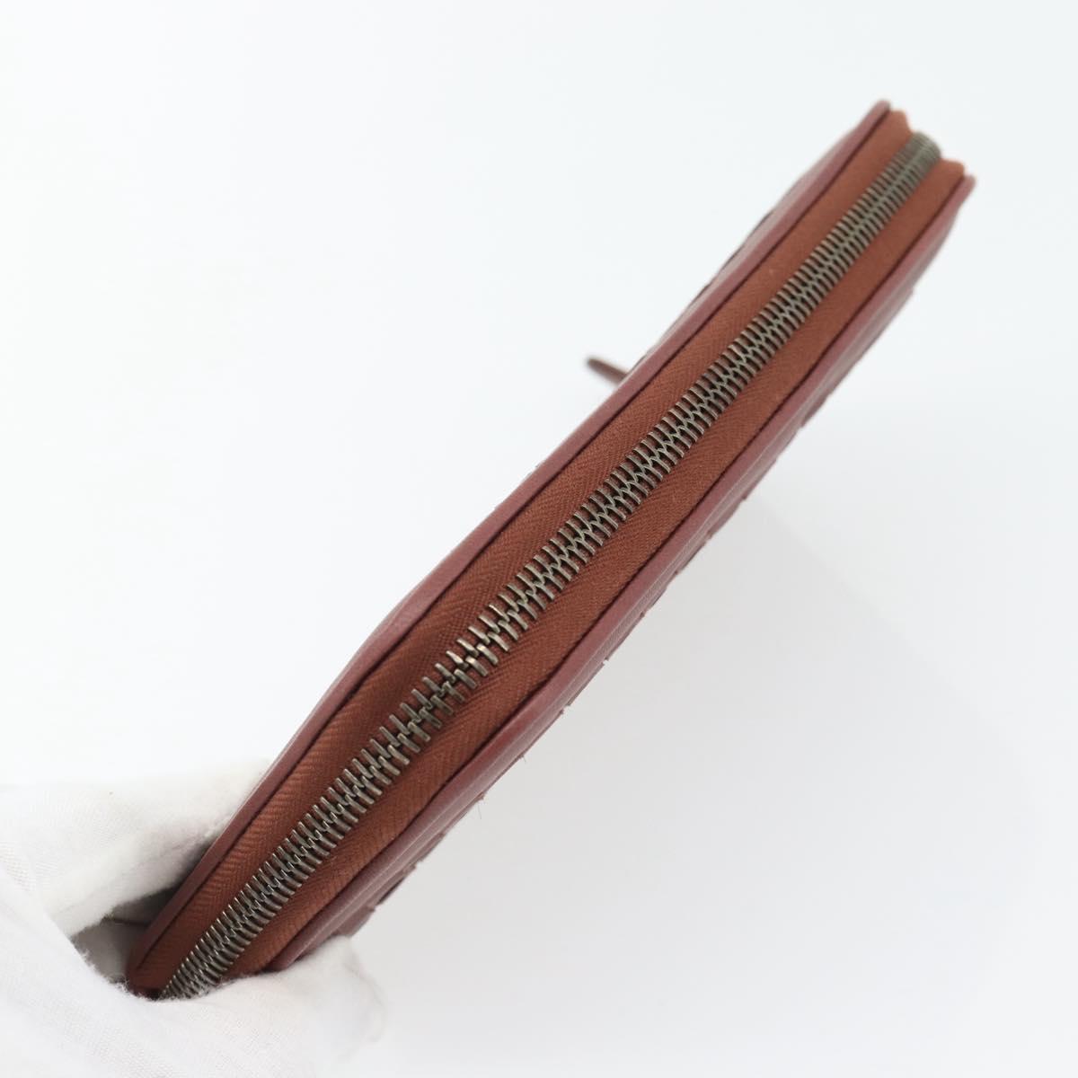 BOTTEGA VENETA INTRECCIATO Long Wallet Leather Brown Silver 114076 Auth 182558M