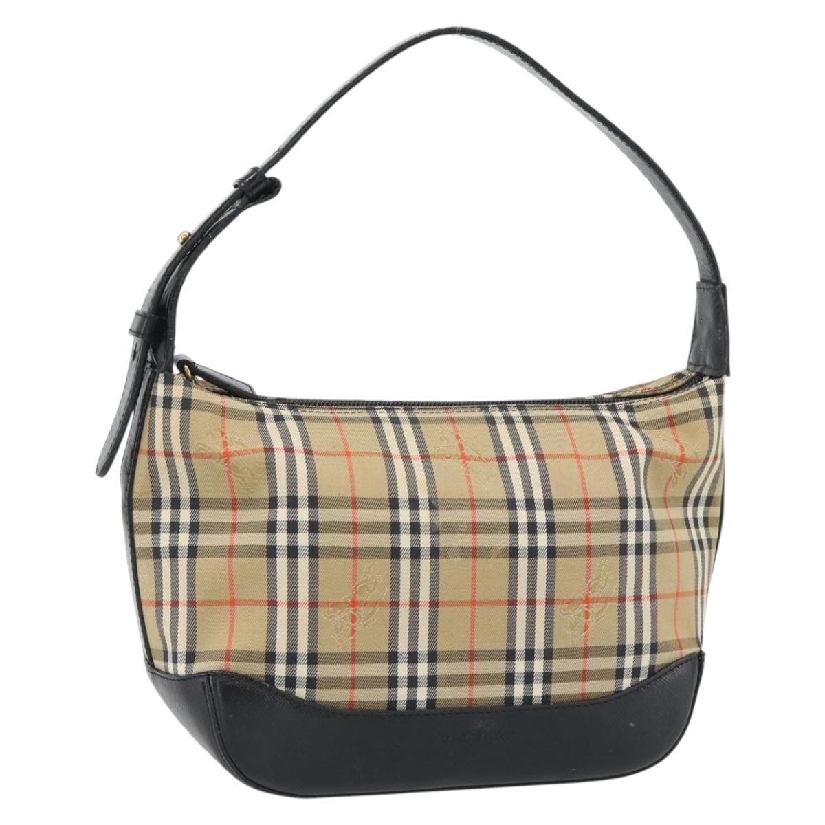 BURBERRY Nova Check Shoulder Bag Canvas Beige Gold Auth 182559