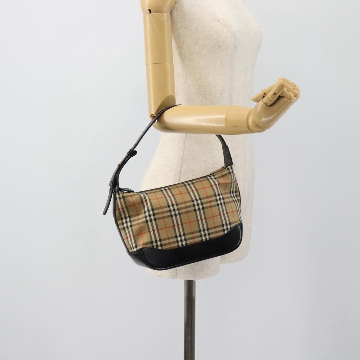 BURBERRY Nova Check Shoulder Bag Canvas Beige Gold Auth 182559