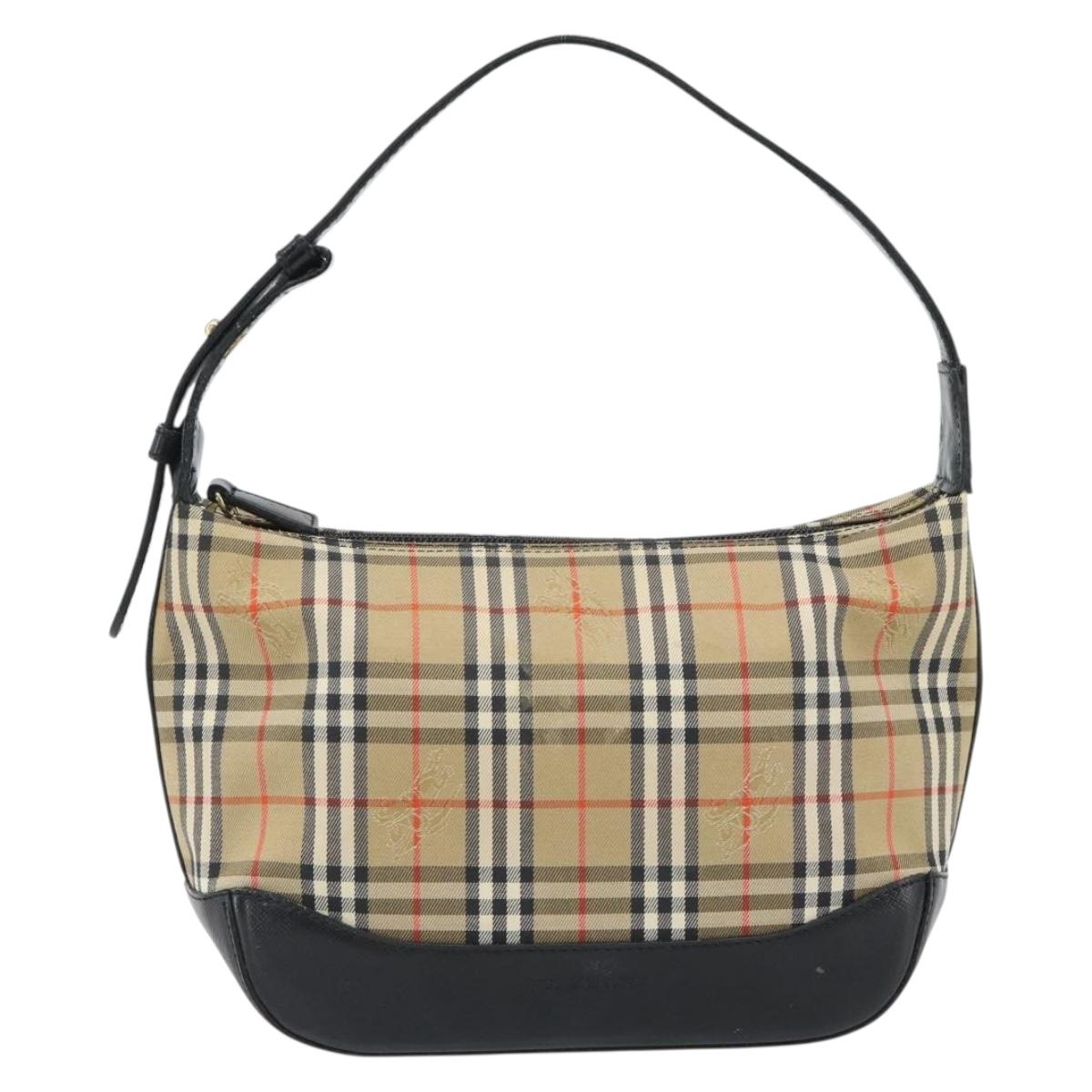 BURBERRY Nova Check Shoulder Bag Canvas Beige Gold Auth 182559