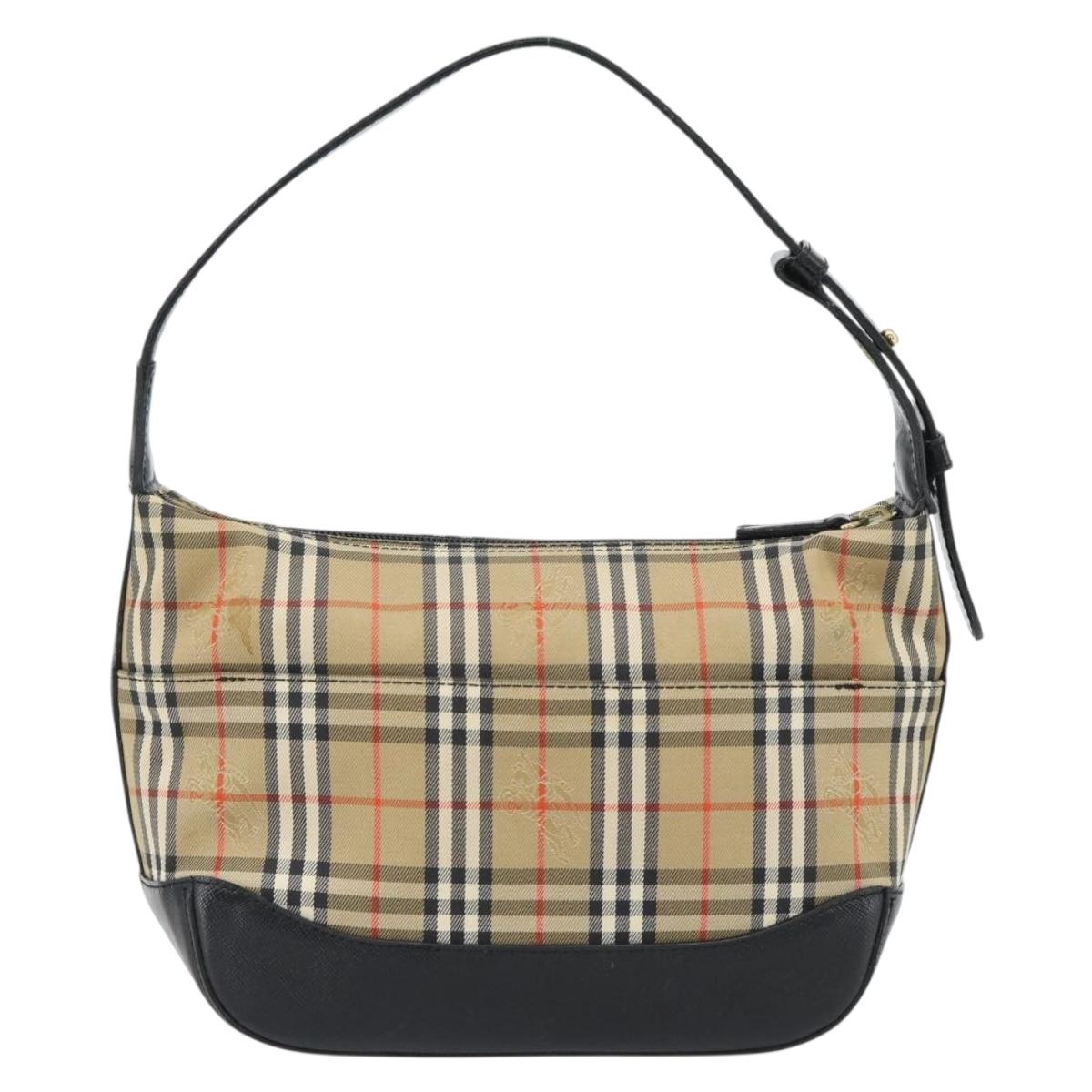 BURBERRY Nova Check Shoulder Bag Canvas Beige Gold Auth 182559