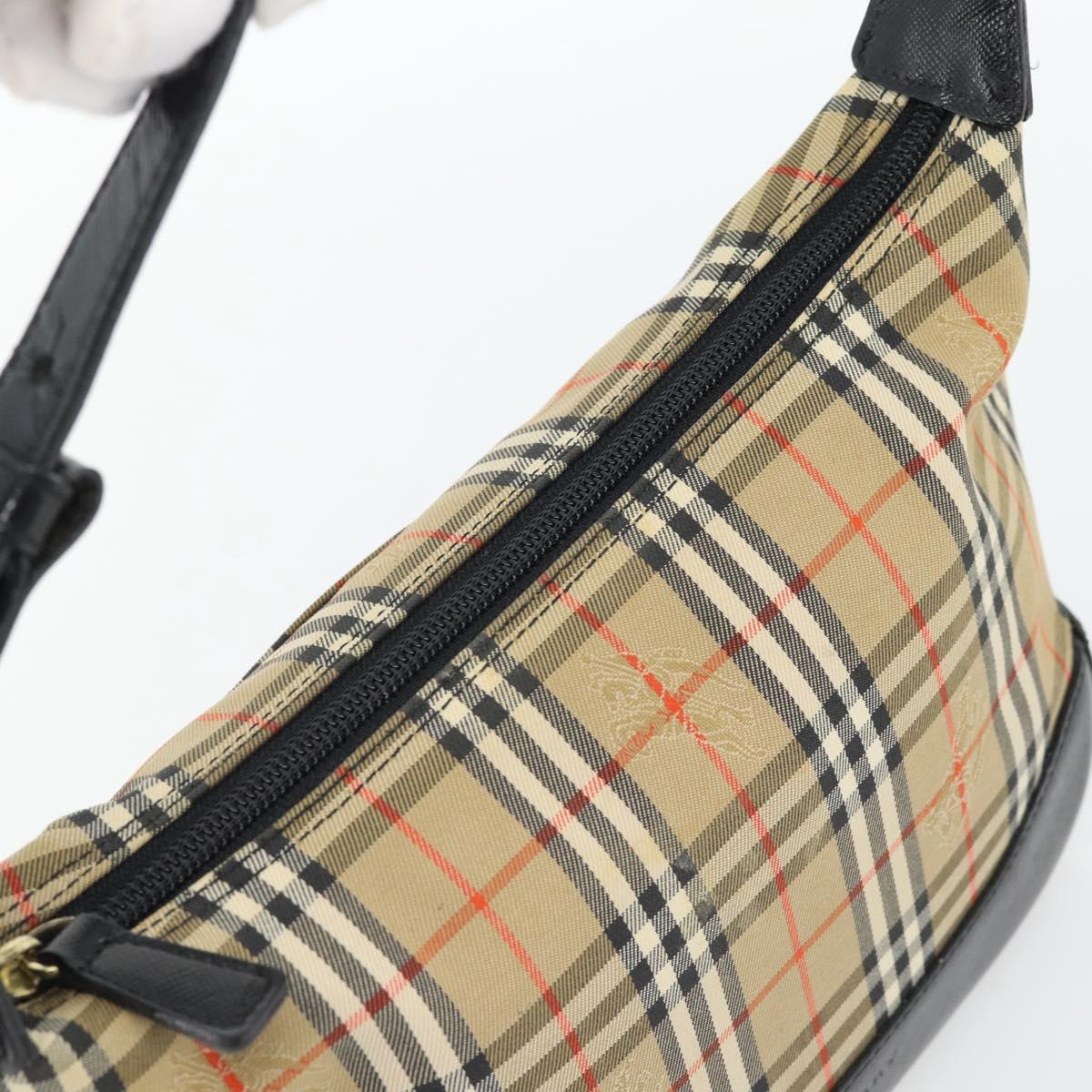 BURBERRY Nova Check Shoulder Bag Canvas Beige Gold Auth 182559
