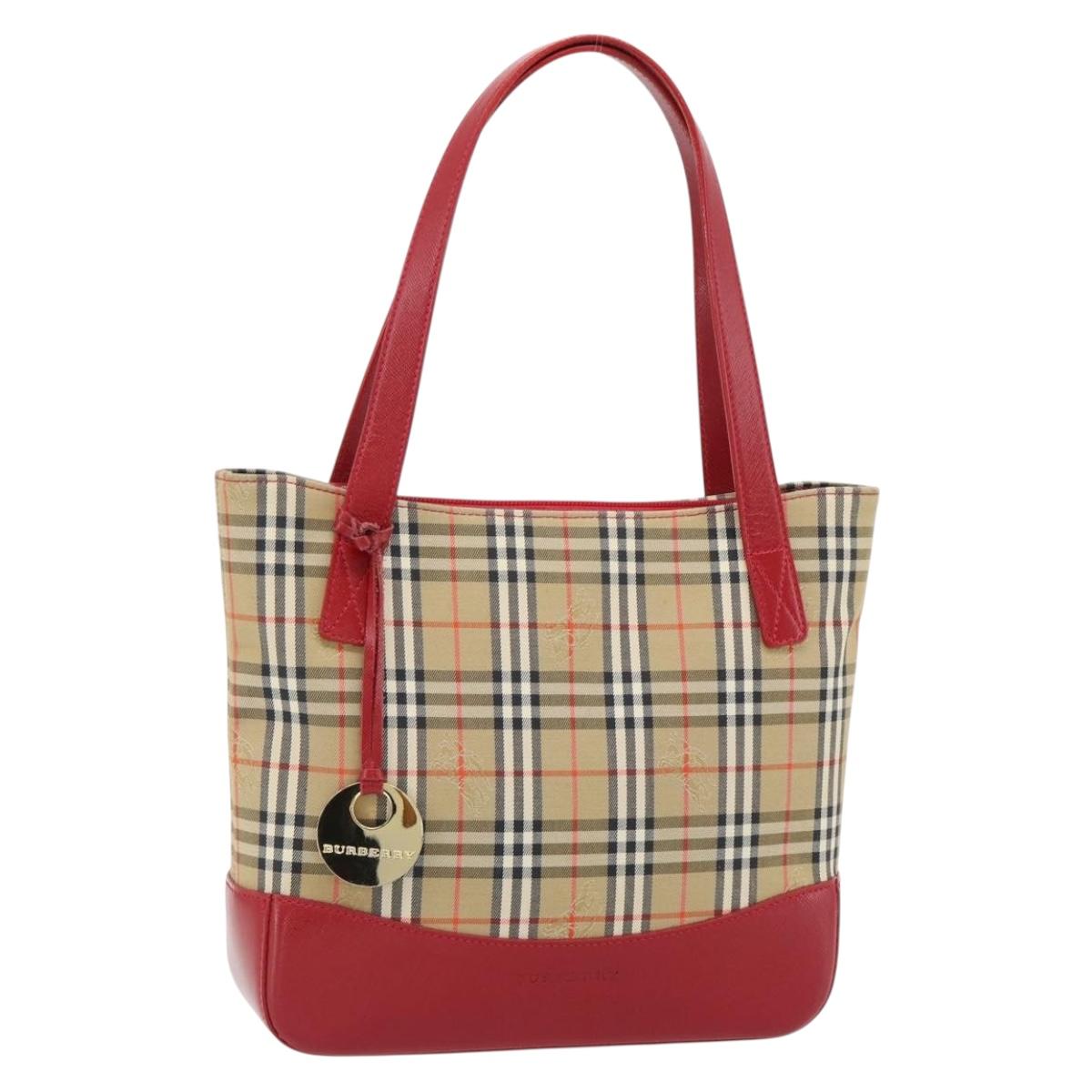 BURBERRY Nova Check Tote Bag Canvas Beige Gold Auth 182564A