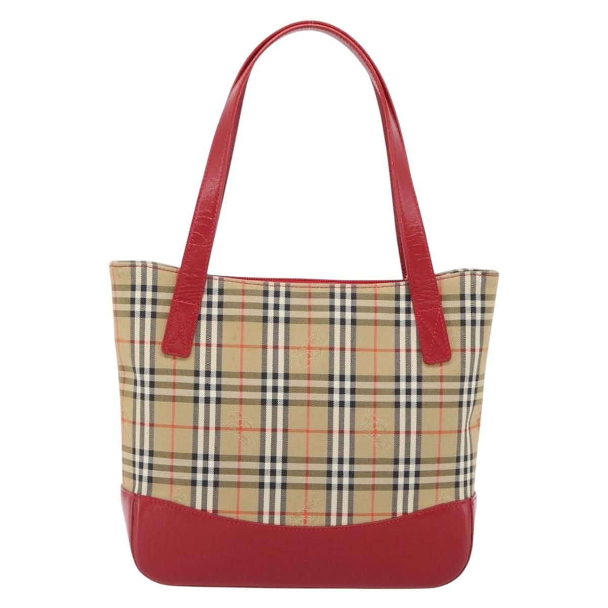 BURBERRY Nova Check Tote Bag Canvas Beige Gold Auth 182564A