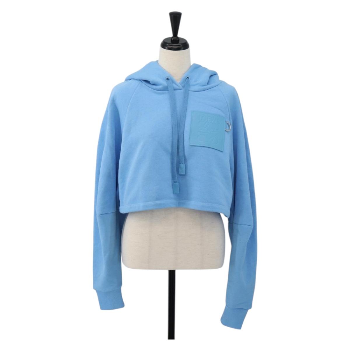 LOEWE Cropped Hoodie cotton S Light Blue Auth 182565M