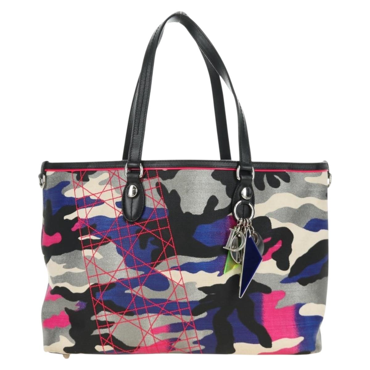 Christian Dior Anselmurail Tote Bag Canvas Multicolor Silver Auth 182566M