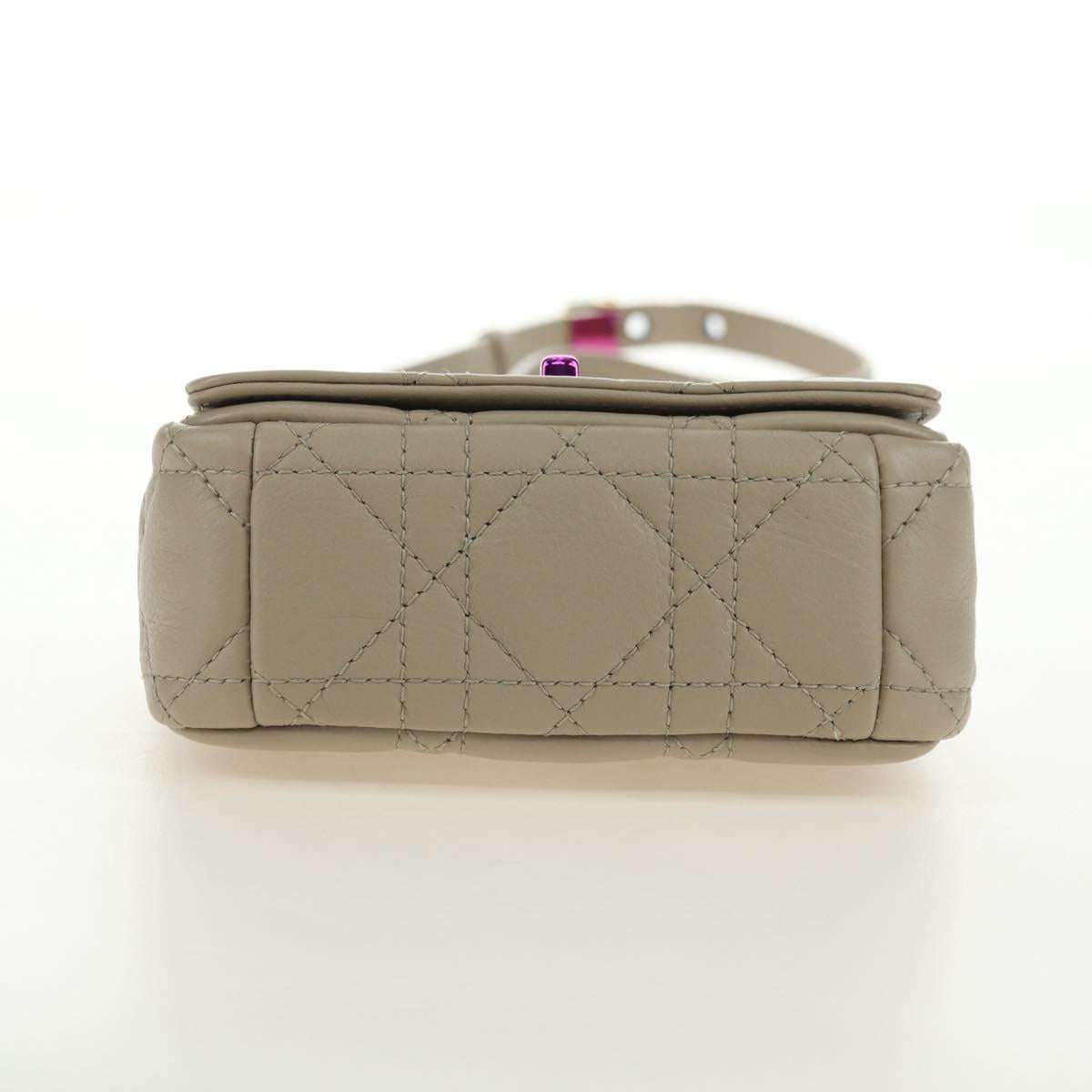 Christian Dior Caro Micro Chain Canage Bag Lamb Skin Beige Gold Auth 182573SAM