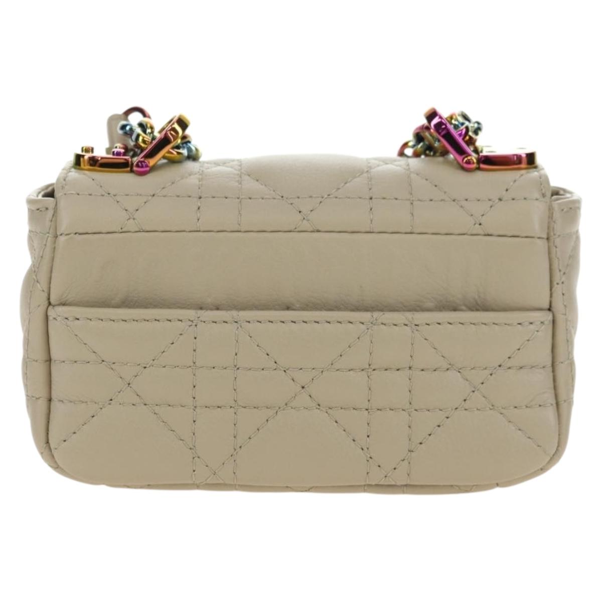 Christian Dior Caro Micro Chain Canage Bag Lamb Skin Beige Gold Auth 182573SAM