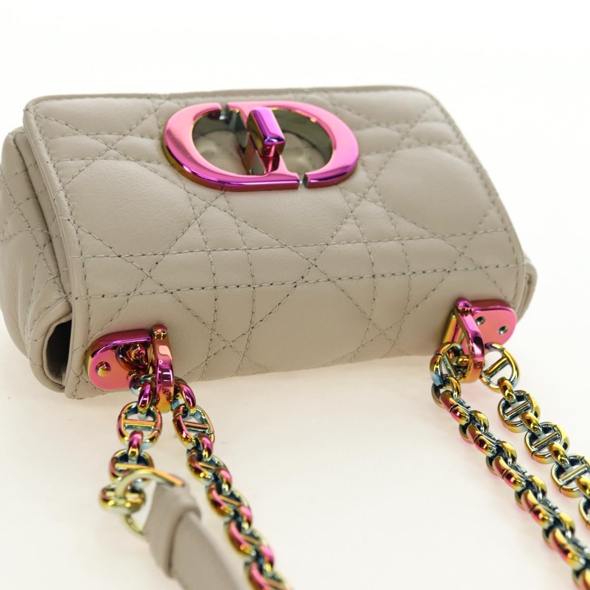 Christian Dior Caro Micro Chain Canage Bag Lamb Skin Beige Gold Auth 182573SAM