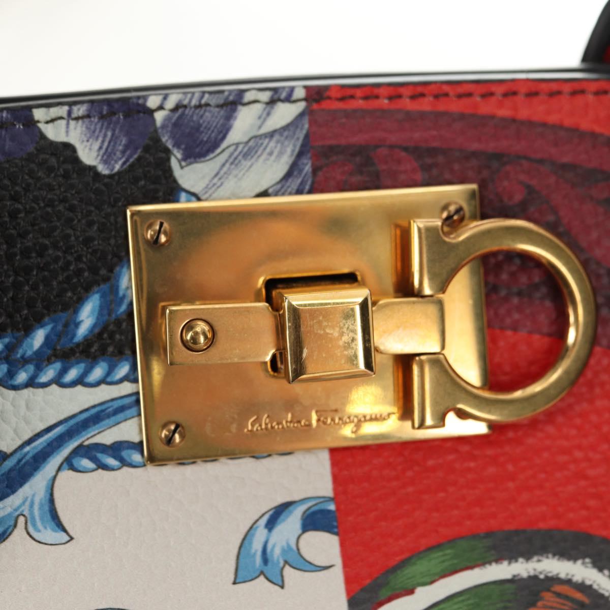 Salvatore Ferragamo Gancini Studio Bag Leather 2way Multicolor Gold Auth 182574M
