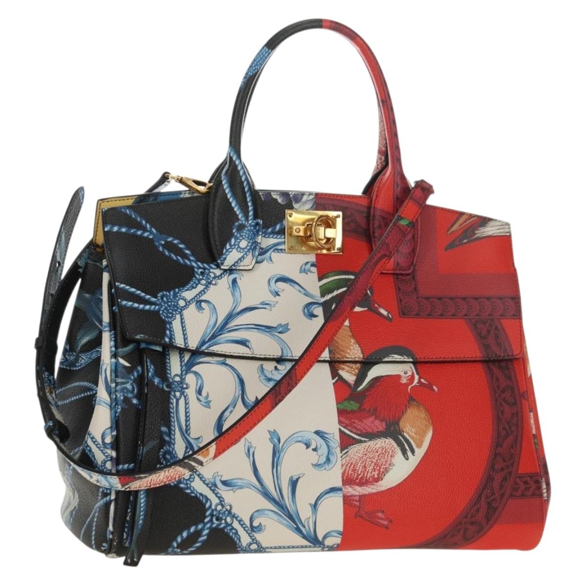 Salvatore Ferragamo Gancini Studio Bag Leather 2way Multicolor Gold Auth 182574M