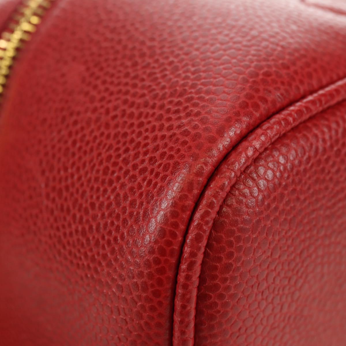 CHANEL COCO Mark Vanity Hand Bag Caviar Skin Red Gold CC Auth 182576V