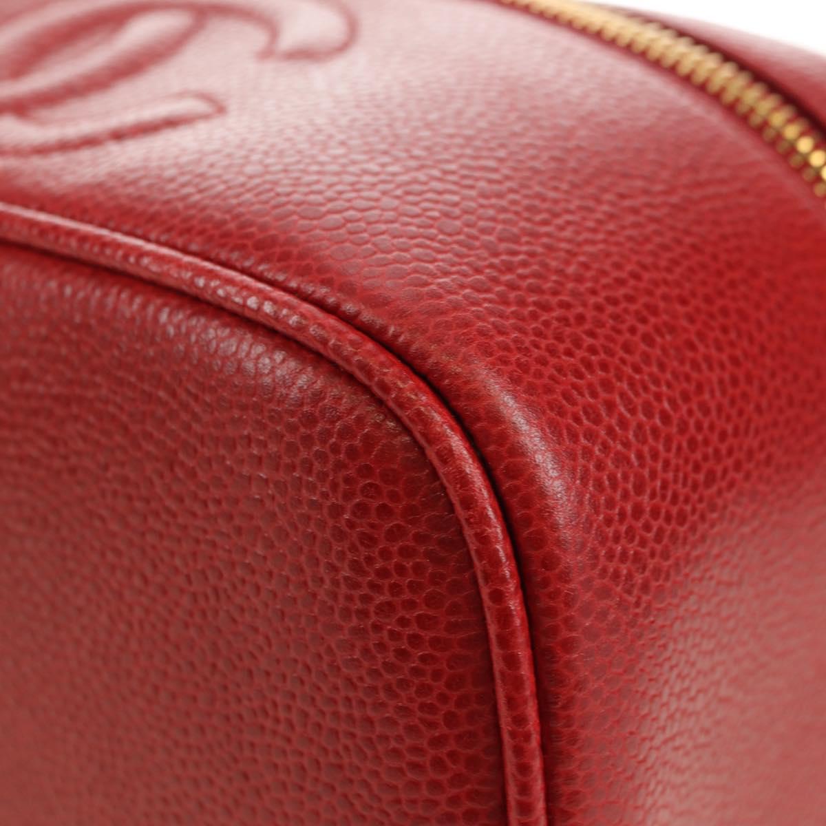 CHANEL COCO Mark Vanity Hand Bag Caviar Skin Red Gold CC Auth 182576V