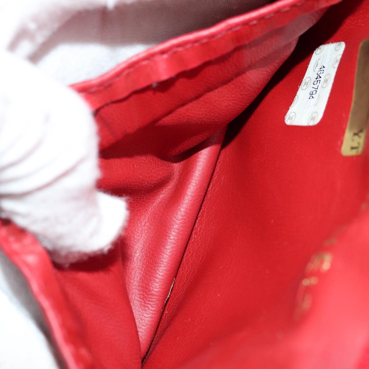 CHANEL COCO Mark Vanity Hand Bag Caviar Skin Red Gold CC Auth 182576V
