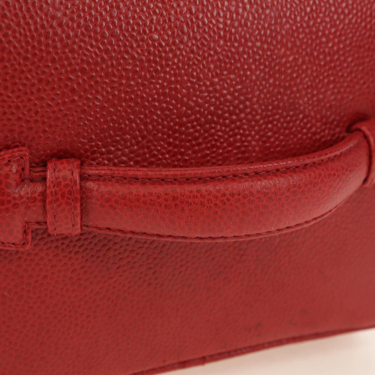 CHANEL COCO Mark Vanity Hand Bag Caviar Skin Red Gold CC Auth 182576V