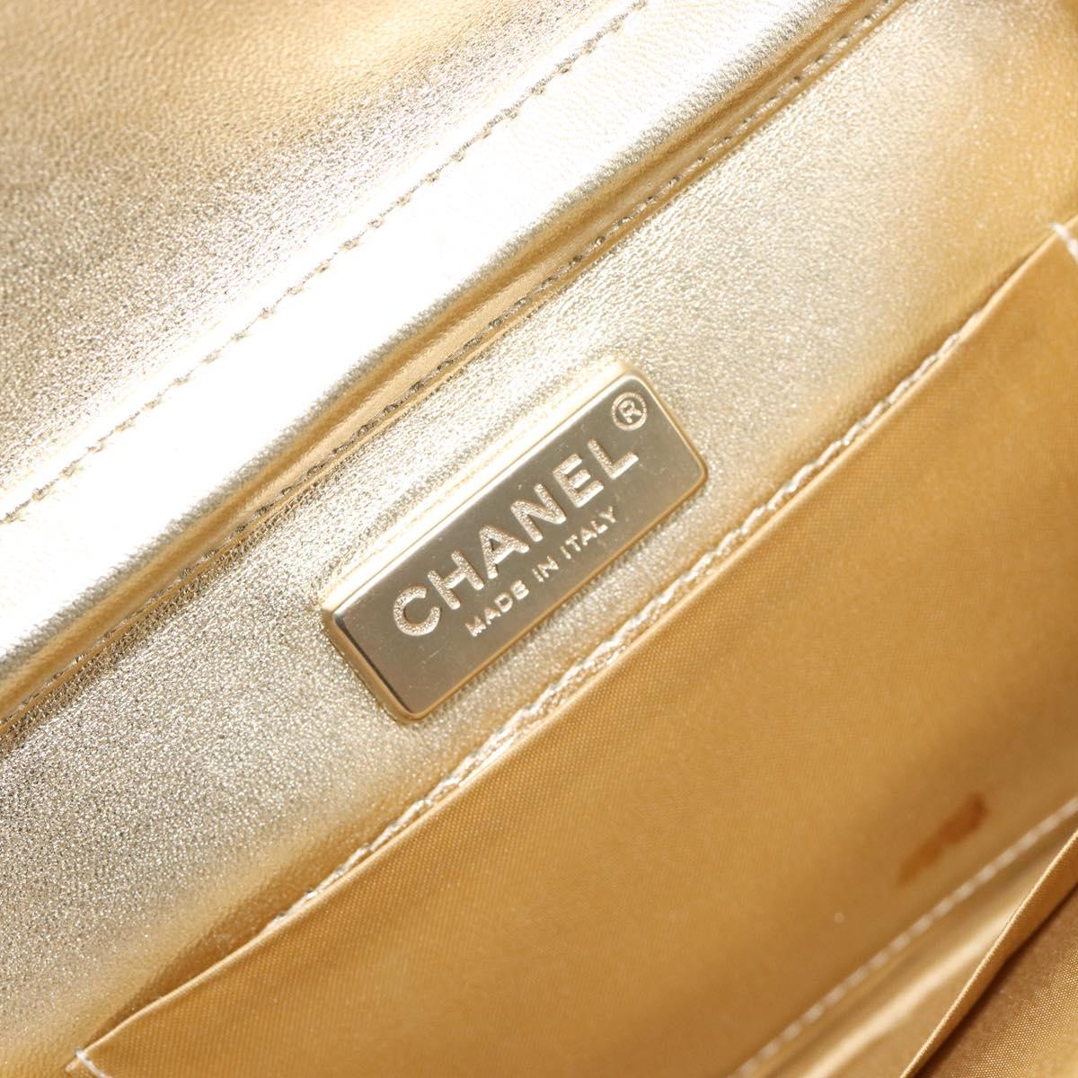 CHANEL Chain Shoulder Bag Lamb Skin Gold CC Auth 182577A
