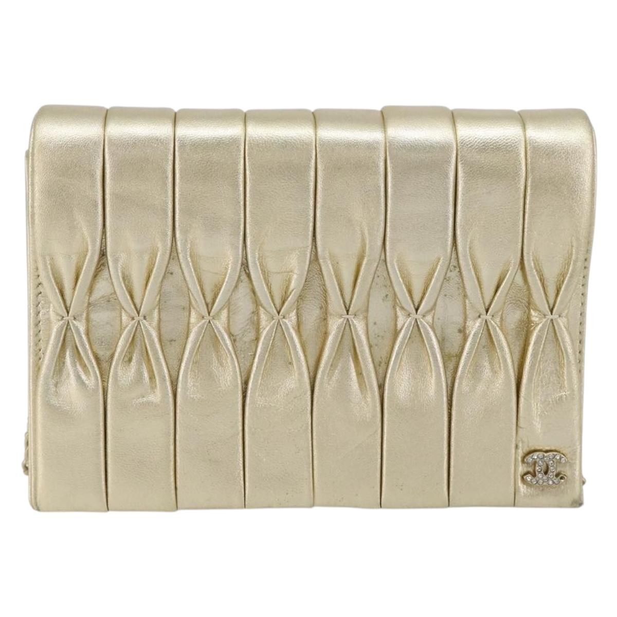 CHANEL Chain Shoulder Bag Lamb Skin Gold CC Auth 182577A