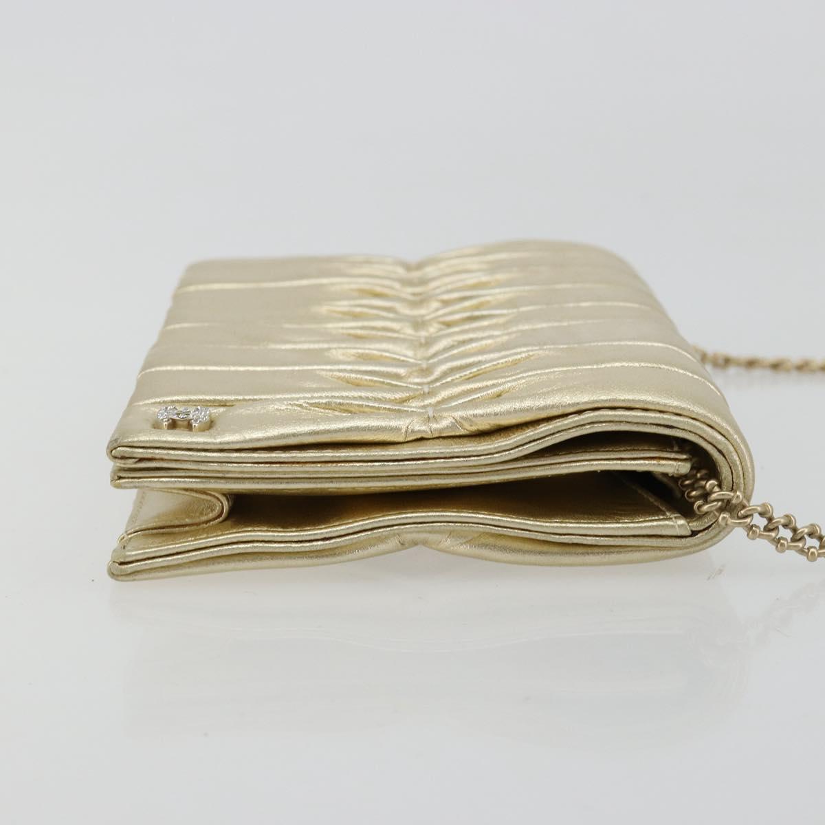 CHANEL Chain Shoulder Bag Lamb Skin Gold CC Auth 182577A
